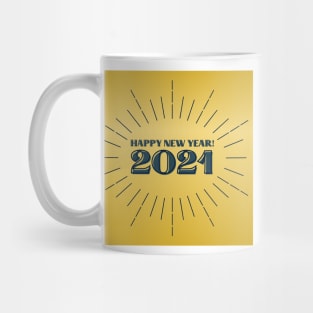 happy new year 2021 holiday retro vintage theme blue gold yellow lines pattern Mug